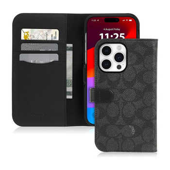 Coque Coach Folio Signature C Case - Coque 2-en-1 avec rabat pour iPhone 15 Pro Max (Charcoal)