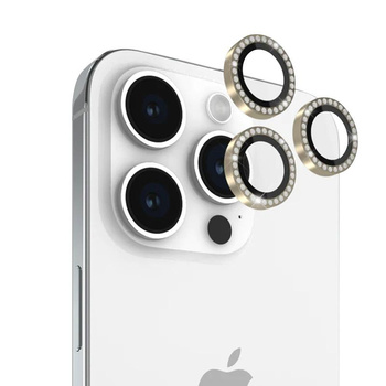 Kate Spade New York Aluminum Ring Lens Protector - Protective Glass for iPhone 15 Pro / iPhone 15 Pro Max Camera Lens (Set in Stone Gold)