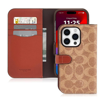 Coach Folio Signature C Case - Étui 2-en-1 avec rabat pour iPhone 15 Pro (Tan)