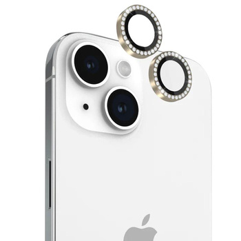 Kate Spade New York Aluminum Ring Lens Protector - Verre de protection pour l'objectif de l'appareil photo de l'iPhone 15 / iPhone 15 Plus (Set in Stone Gold)